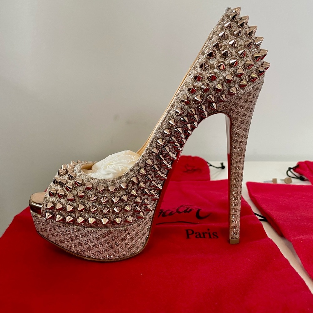 Christian Louboutin Lady Peeps Spikes 150 Quadro Lurex/Spec SKU: 1180589